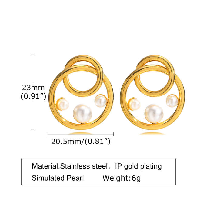 Wholesale Stainless Steel Interlocking Fashion Pearl Earrings