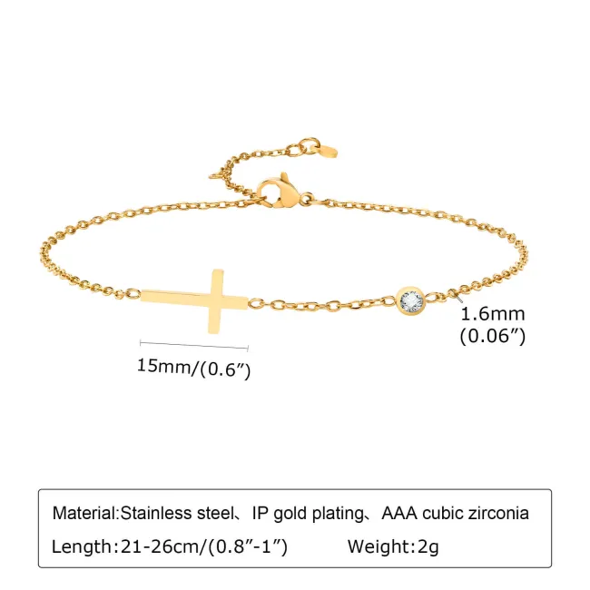 Wholesale Stainless Steel Sideways Cross Anklet with CZ
