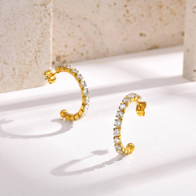 Wholesale Stainless Steel Gold CZ Hoop Earrings