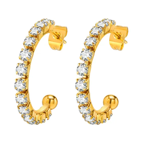 Wholesale Stainless Steel Gold CZ Hoop Earrings
