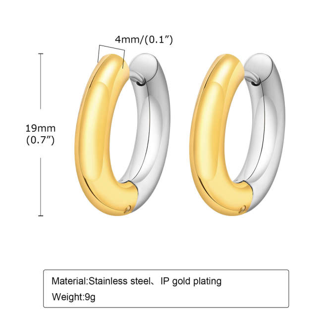 Wholesale Stainless Steel Two Tone Chunky Huggie Earring