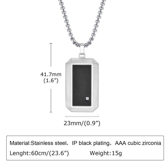 Wholesale Stainless Steel Black CZ Dog Tag Pendant