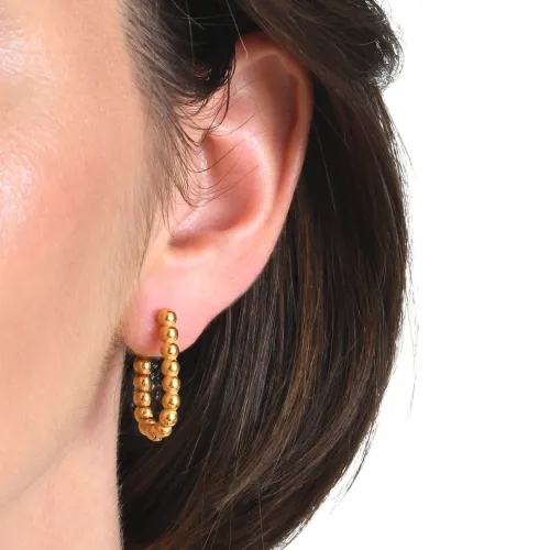 Wholesale Stainless Steel U Shaped Beaded Hoop Earrings