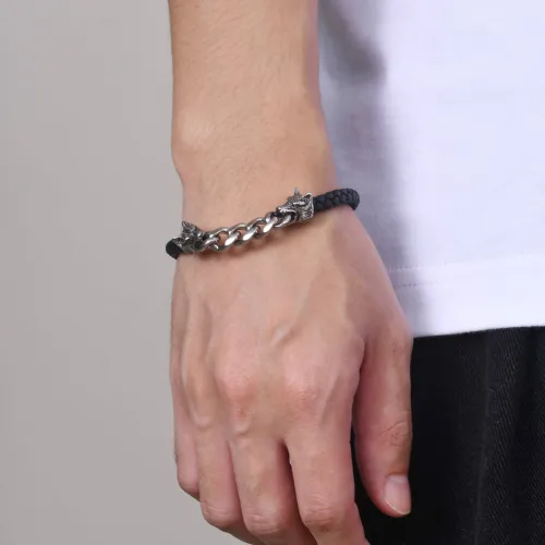Wholesale Stainless Steel Chain and Leather Bracelet