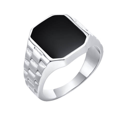 Wholesale Stainless Steel Black Glass Signet Ring
