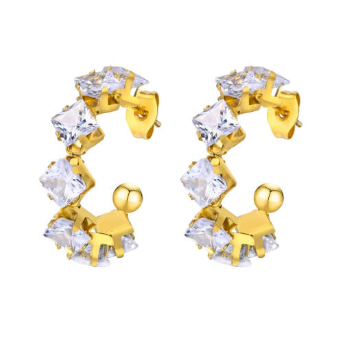 Wholesale Stainless Steel Sparkling Square CZ Earrings