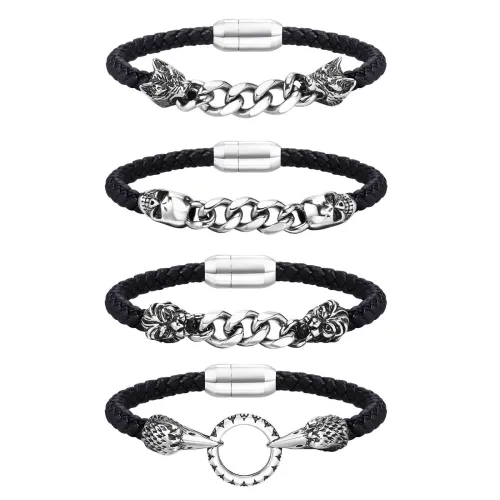 Wholesale Stainless Steel Chain and Leather Bracelet