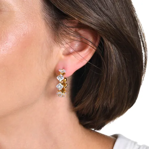 Wholesale Stainless Steel Sparkling Square CZ Earrings