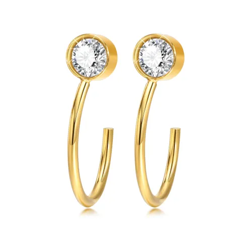 Wholesale Stainless Steel CZ C Shaped Hoop Earrings