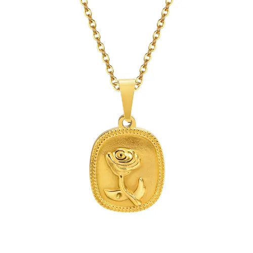 Wholesale Stainless Steel Gold Rose Square Pendant