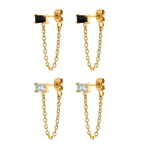 Wholesale Stainless Steel CZ Stud with Chain Earring