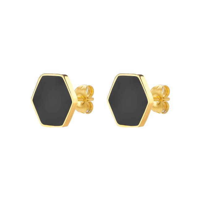 Wholesale Stainless Steel Gold Hexagonal Stud Earrings