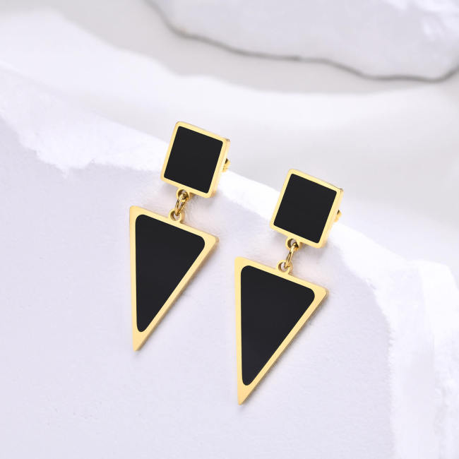 Wholesale Stainless Steel Square Link Triangle Dangle Earrings
