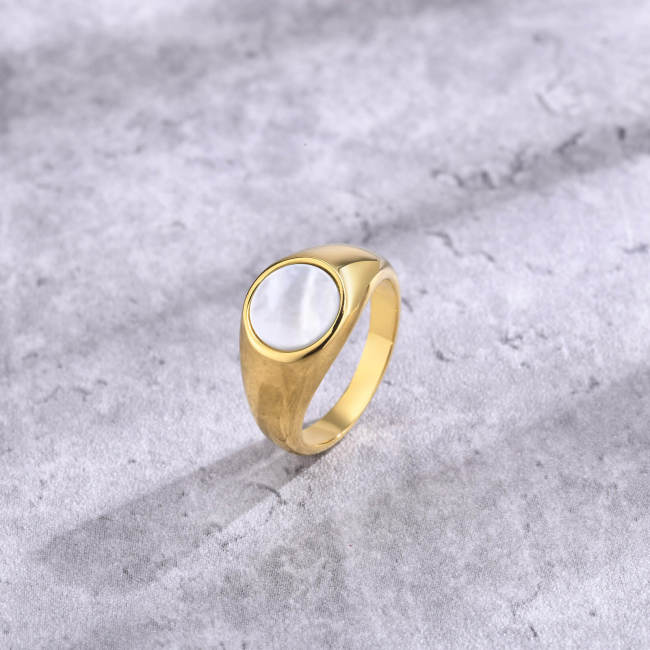 Wholesale Stainless Steel Women Gold Shell Signet Ring
