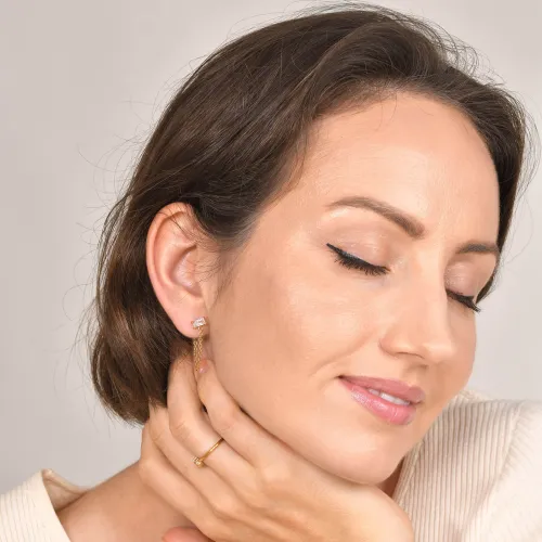 Wholesale Stainless Steel CZ Stud with Chain Earring