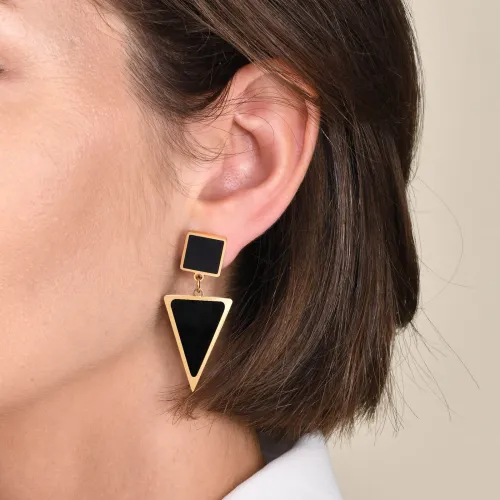 Wholesale Stainless Steel Square Link Triangle Dangle Earrings