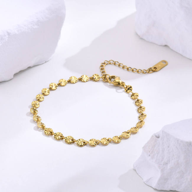 Wholesale Stainless Steel Disc Pleated Chain Bracelet