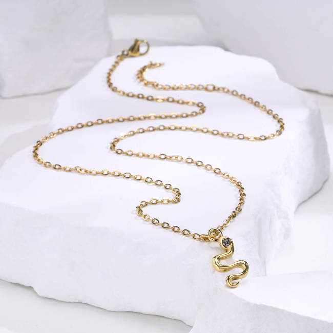 Wholesale Stainless Steel Zirconia Snake Necklace