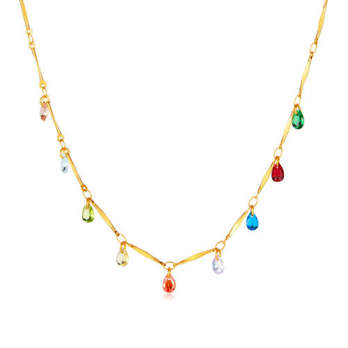 Wholesale Steel Colorful Crystal Stone Chain Necklace
