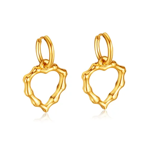 Wholesale Stainless Steel Bamboo Texture Heart Hoop Earrings
