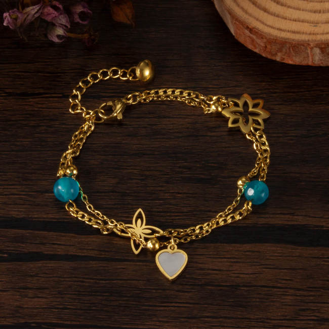 Wholesale Stainless Steel Double Layered Heart Bracelet
