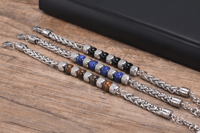 Wholesale Stainless Steel Spiga Wheat Chain Necklace with Beads