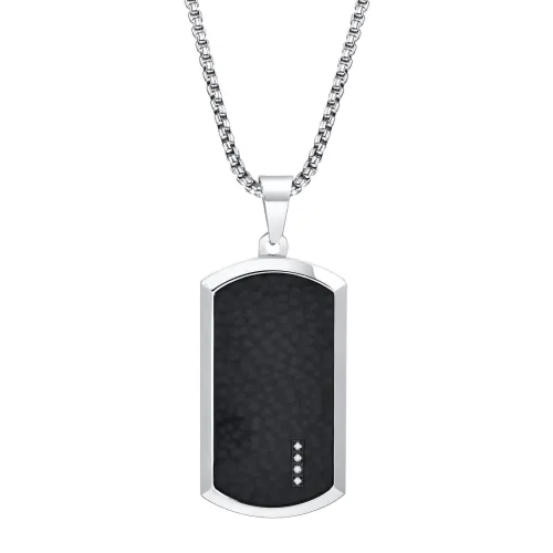 Wholesale Stainless Steel Hammered Dog Tag Pendant with CZ