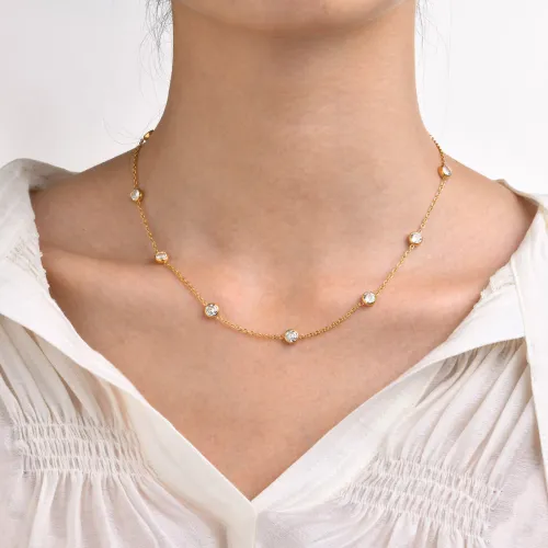 Wholesale Stainless Steel CZ Station Women Necklace