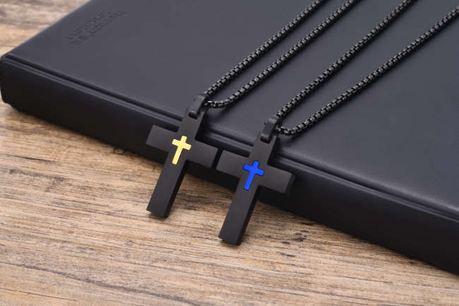 Wholesale Stainless Steel Cross Pendant with Small Cross Inlay