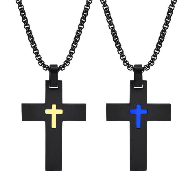 Wholesale Stainless Steel Cross Pendant with Small Cross Inlay
