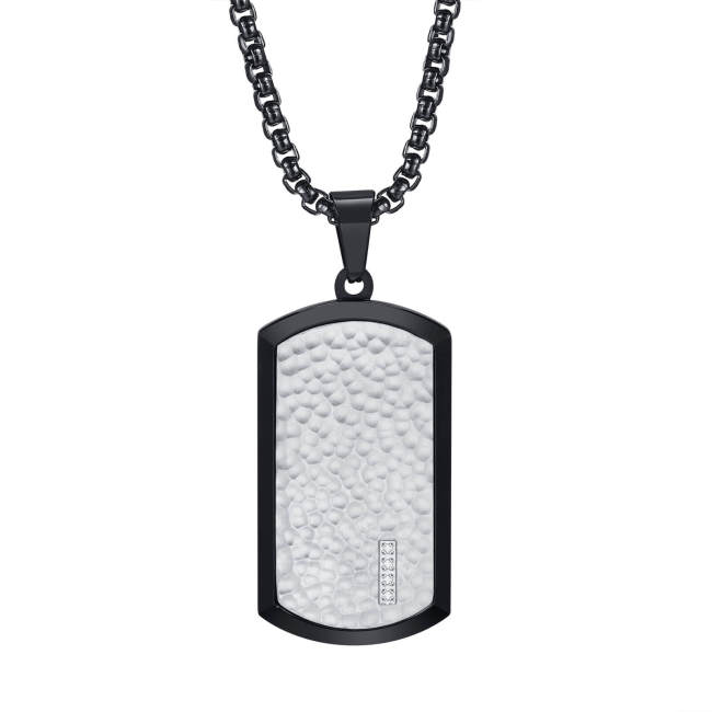 Wholesale Stainless Steel Hammered Dog Tag Pendant with CZ