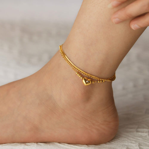 Wholesale Stainless Steel Gold Multi-layer Anklet with Heart