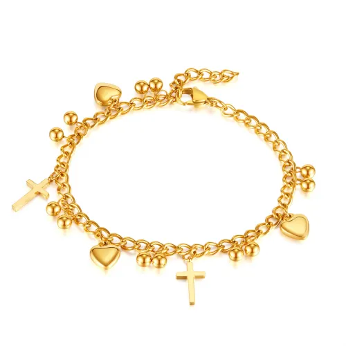 Wholesale Stainless Steel Women Cross Heart Anklet