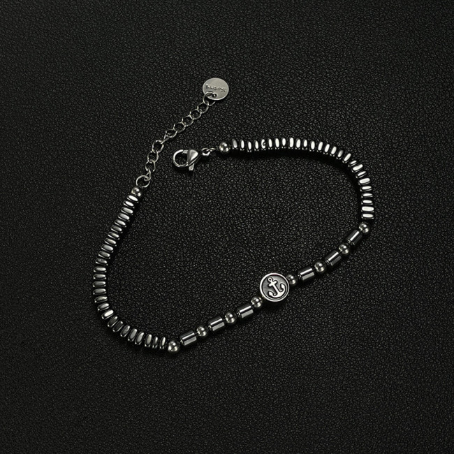 Wholesale Stainless Steel and Black Gallstone Bracelet