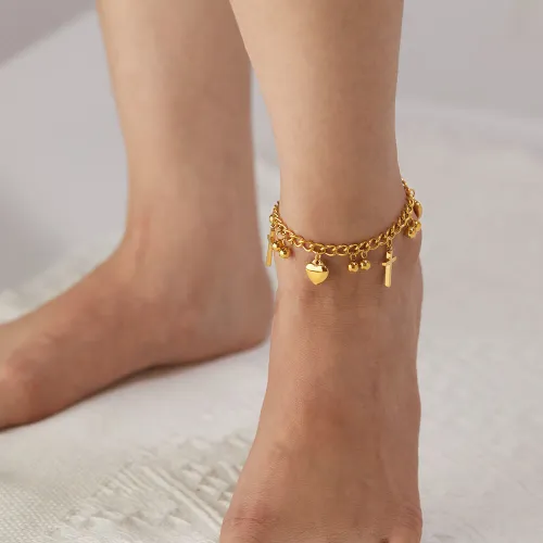 Wholesale Stainless Steel Women Cross Heart Anklet