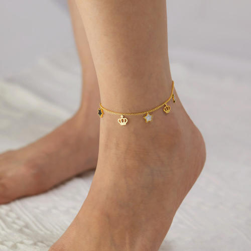 Wholesale Stainless Steel Star & Crown Anklet