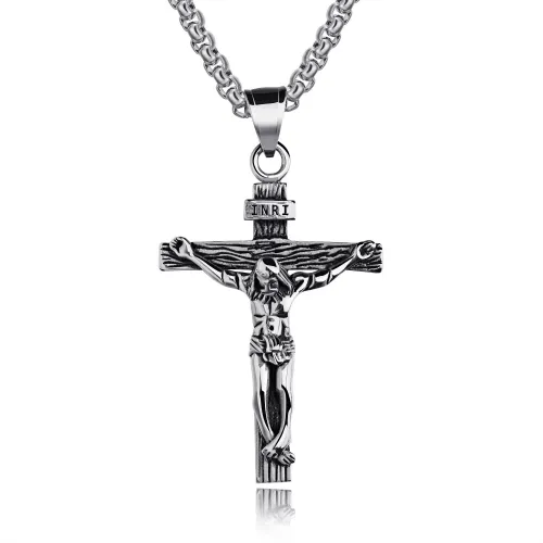 Wholesale Stainless Steel Retro Jesus INRI Cross Necklace