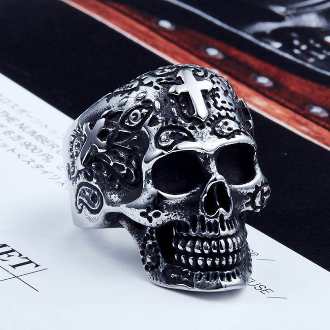 Wholesale Stainless Steel Skull Ring with Cross