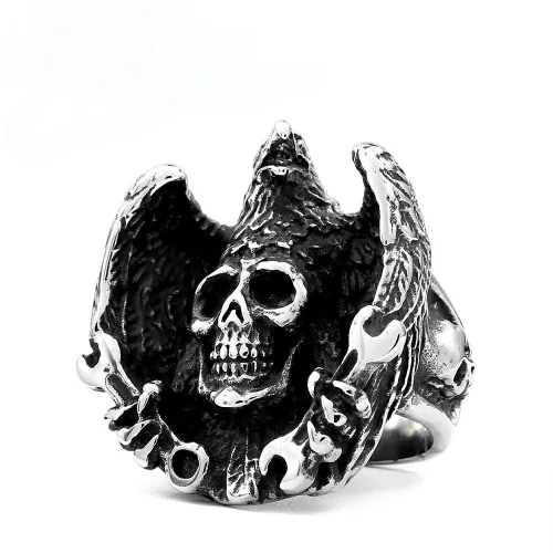 Wholesale Stainless Steel Mens Eagle Catch Skull Rings