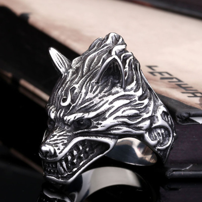 Wholesale Stainless Steel Angry Wolf Head Ring