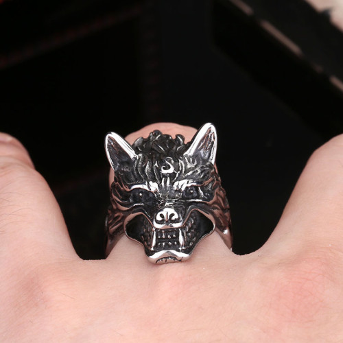 Wholesale Stainless Steel Angry Wolf Head Ring