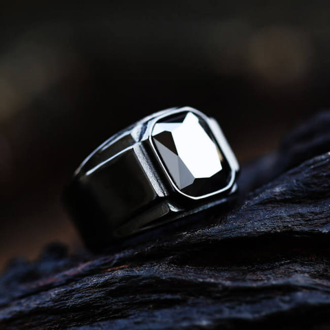 Wholesale Stainless Steel Black Stone Ring