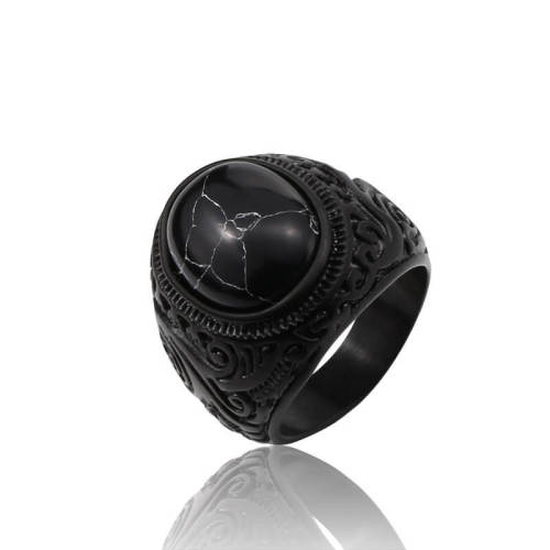 Wholesale Stainless Steel Vintage Black Stone Punk Ring