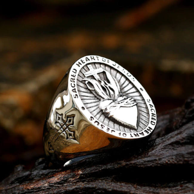 Wholesale Stainless Steel Scared Heart Of Jesus Ring