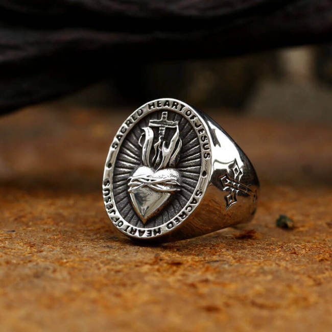 Wholesale Stainless Steel Scared Heart Of Jesus Ring