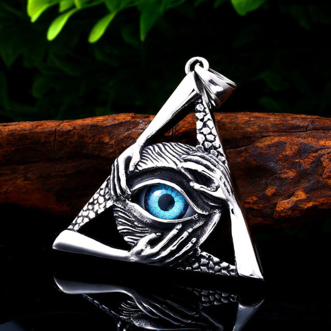 Wholesale Stainless Steel Hand Triangle Evil Eye Pendant