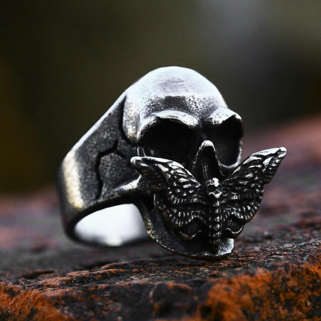 Wholesale Stainless Steel Moth Skull Ring
