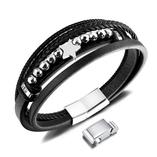 Wholesale Pentagram Hand-Woven Leather Bracelet