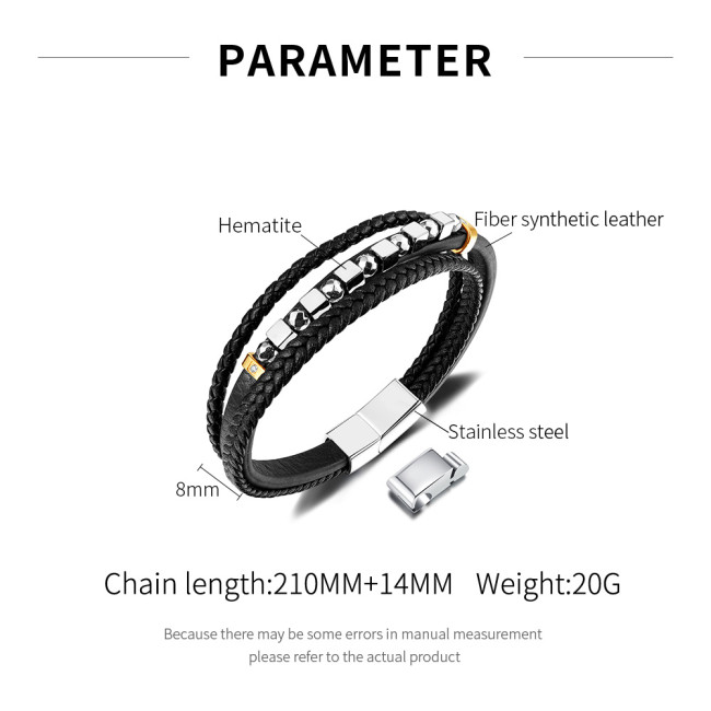 Wholesale Stainless Steel Multi-Layer Leather Bracelet