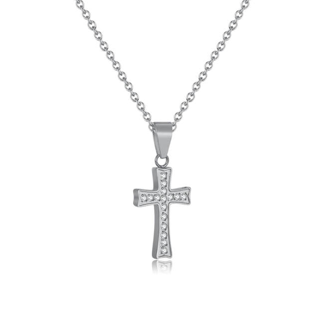 Wholesale Stainless Steel Women CZ Cross Necklace